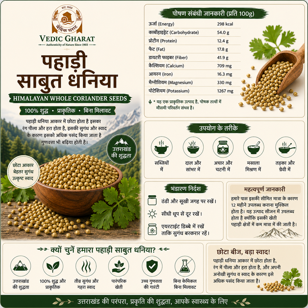 पहाड़ी साबुत धनिया (Himalayan Whole Coriander Seeds) | 100% शुद्ध | Vedic Gharat